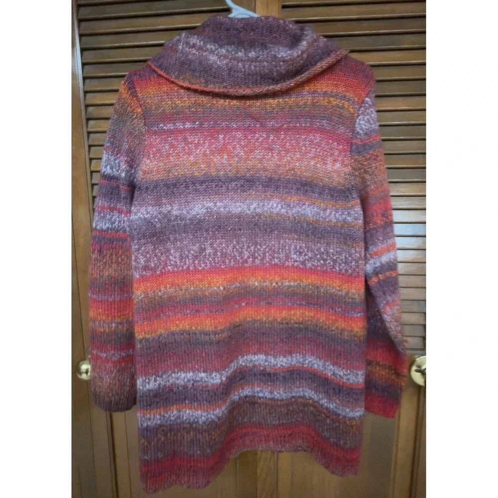 J.Jill Sweater Coat M Wool Blend Multicolor Boho Space Dye Shawl Collar Cardigan